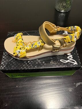 Sam Edelman Yellow Floral Band Gold Strap Sandal
